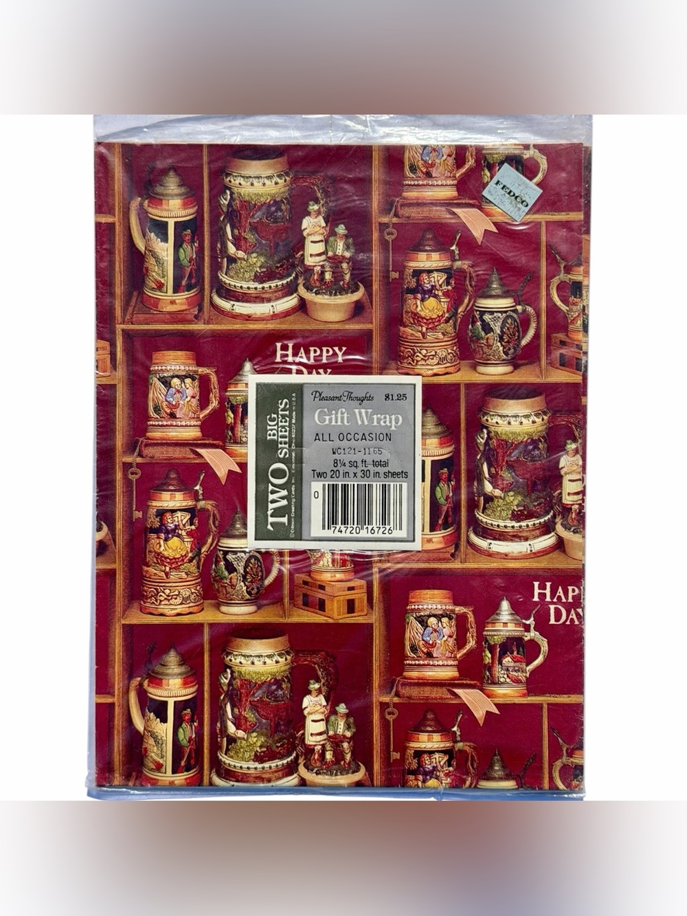 Vintage Gift Wrap Sheets Pleasant Thoughts RARE Beer Stein Print 1980’s Sealed!